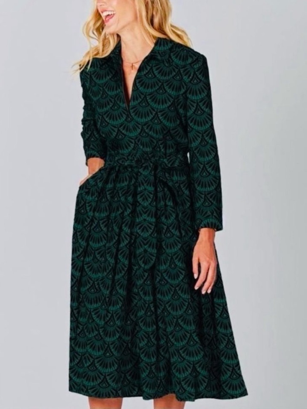 Tucker Allyson Art Deco Evergreen Midi Dress XS